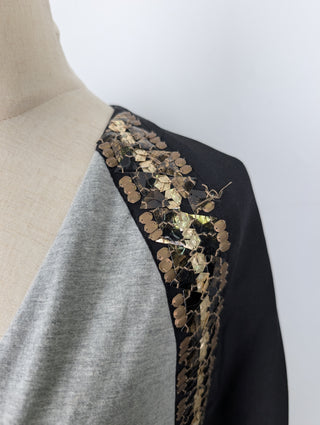 Black And Grey Deep V Top With Jewels