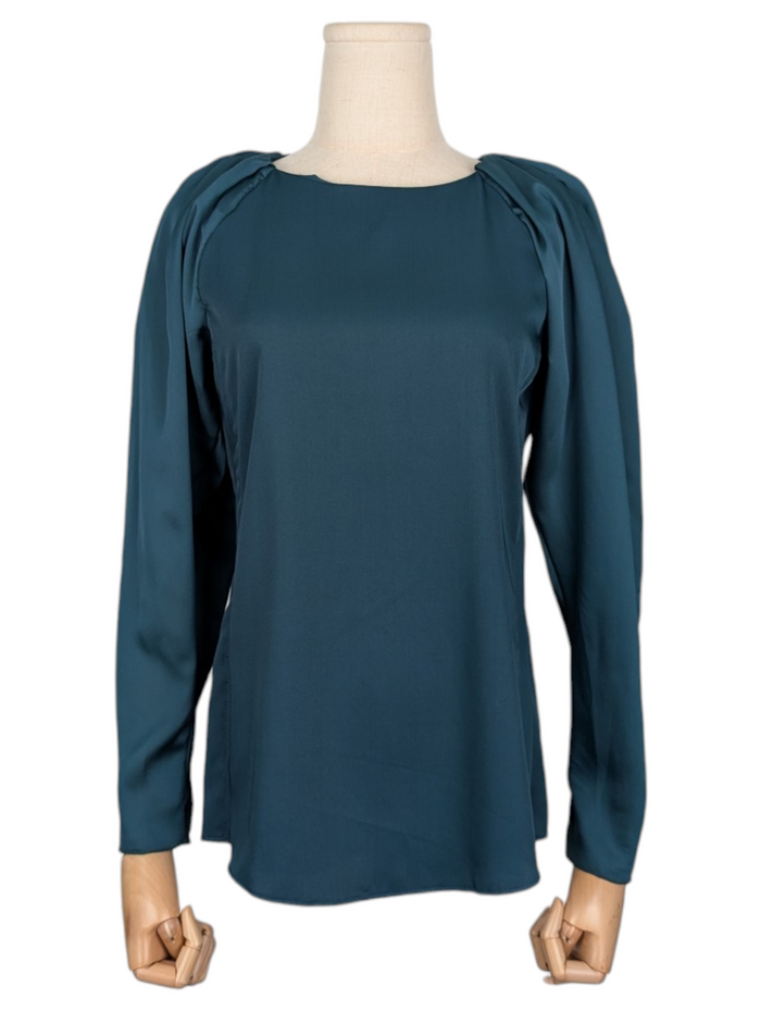 Emerald Green Long Sleeve Top With Puff Shoulders