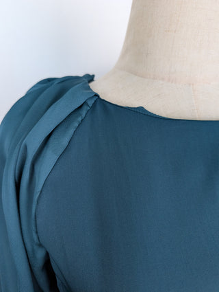 Emerald Green Long Sleeve Top With Puff Shoulders