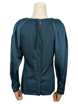Emerald Green Long Sleeve Top With Puff Shoulders