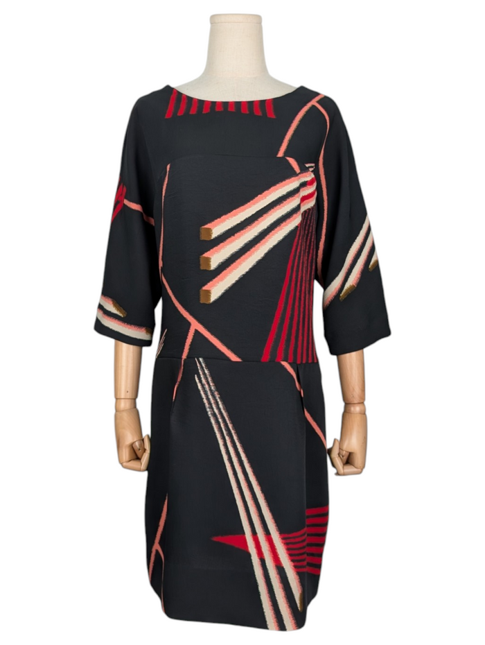 Black And Red Graphic Pattern Dress