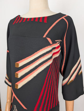 Black And Red Graphic Pattern Dress