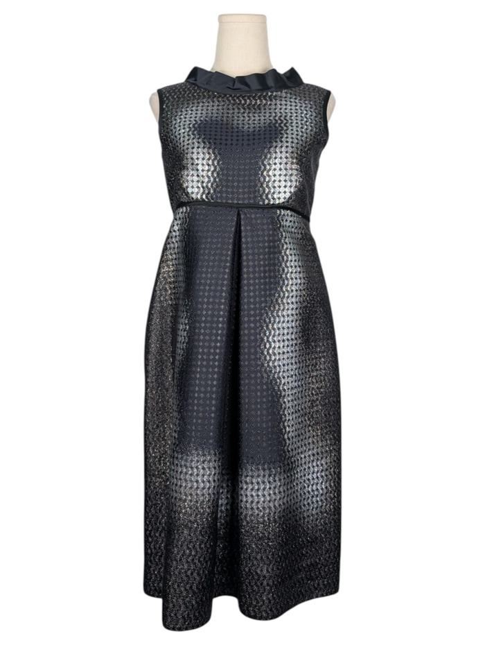 Black Metallic Jacquard Sleeveless Dress