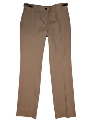 Beige Cotton Twill Pants With Logo Chain Detail At Waist