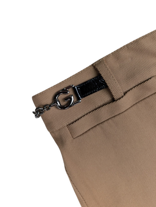 Beige Cotton Twill Pants With Logo Chain Detail At Waist