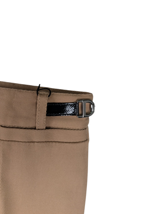Beige Cotton Twill Pants With Logo Chain Detail At Waist