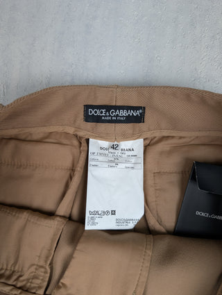 Beige Cotton Twill Pants With Logo Chain Detail At Waist