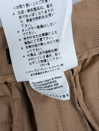 Beige Cotton Twill Pants With Logo Chain Detail At Waist
