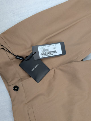 Beige Cotton Twill Pants With Logo Chain Detail At Waist
