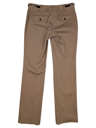 Beige Cotton Twill Pants With Logo Chain Detail At Waist