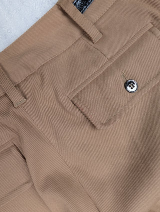 Beige Cotton Twill Pants With Logo Chain Detail At Waist