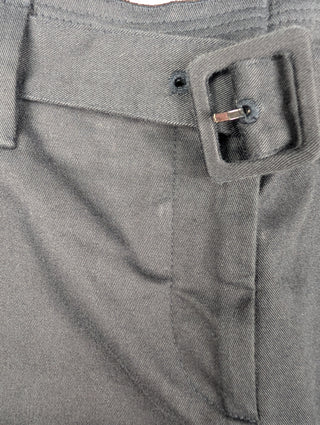 Navy Cotton Capri Pants With Frayed Fabric At Waistline