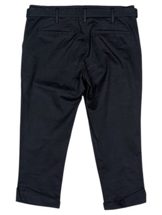 Navy Cotton Capri Pants With Frayed Fabric At Waistline