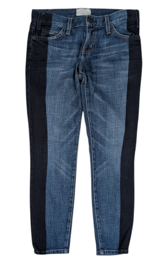 Blue Crop Skinny With Blocked Side Print