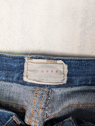 Blue Crop Skinny With Blocked Side Print