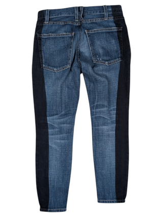 Blue Crop Skinny With Blocked Side Print