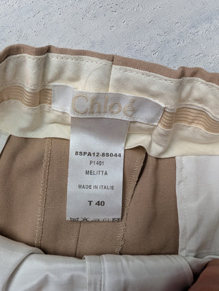 Beige Cotton And Linen Pants With Metal Clasp Closure And Slight Elastic Band At The Back
