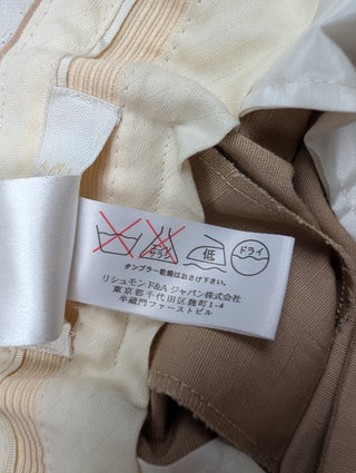Beige Cotton And Linen Pants With Metal Clasp Closure And Slight Elastic Band At The Back