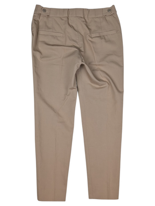 Beige Cotton And Linen Pants With Metal Clasp Closure And Slight Elastic Band At The Back