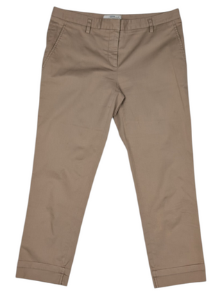 Beige Cotton Twill Pants With Branded Silver Metal Clasp Closure