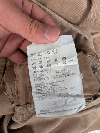 Beige Cotton Twill Pants With Branded Silver Metal Clasp Closure