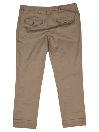 Beige Cotton Twill Pants With Branded Silver Metal Clasp Closure