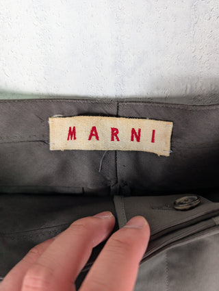 Dark Olive Cotton Pants With Button Up And Hook-Loop Fastener