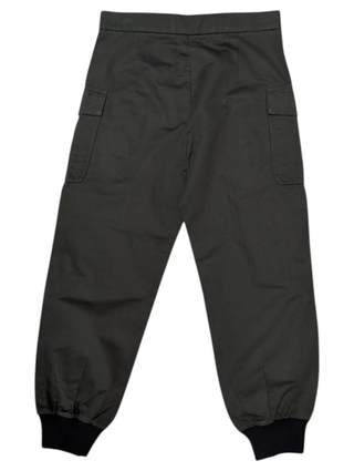 Dark Olive Cotton Pants With Black Ribbed Cotton Ends And Hook-Loop Fastener