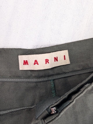 Dark Olive Cotton Pants With Black Ribbed Cotton Ends And Hook-Loop Fastener