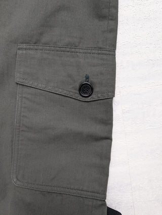 Dark Olive Cotton Pants With Black Ribbed Cotton Ends And Hook-Loop Fastener