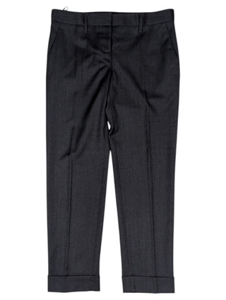 Grey Weaved Pattern Wool Pants With Cuffed Ends
