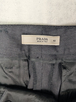 Grey Weaved Pattern Wool Pants With Cuffed Ends