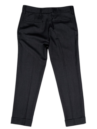 Grey Weaved Pattern Wool Pants With Cuffed Ends