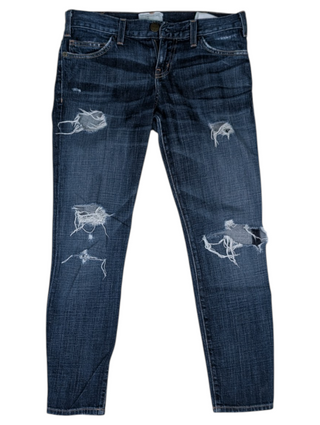 Blue Cropped Ripped Skinny Jeans