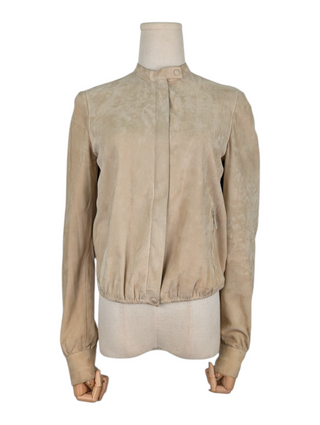 Cropped Beige Jacket With Pattern On Left Arm