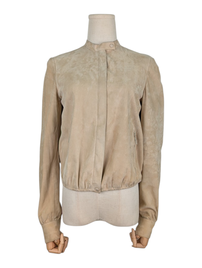 Cropped Beige Jacket With Pattern On Left Arm