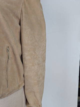 Cropped Beige Jacket With Pattern On Left Arm