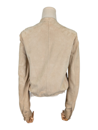 Cropped Beige Jacket With Pattern On Left Arm