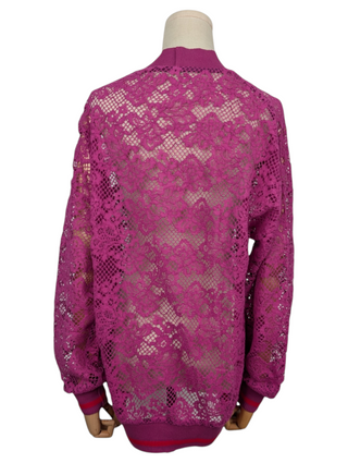 Purple Net Jacket With Floral Patterns And 2 Front Pockets