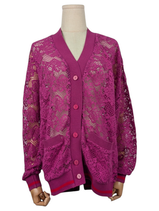 Purple Net Jacket With Floral Patterns And 2 Front Pockets