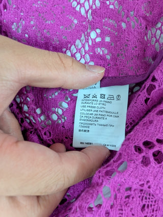Purple Net Jacket With Floral Patterns And 2 Front Pockets