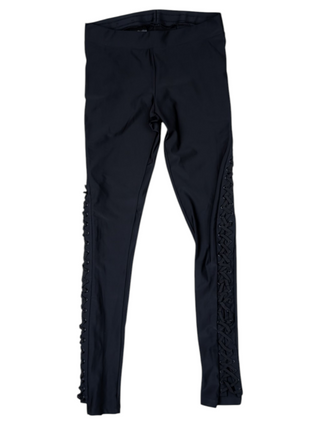 Black Leggings With Metal Badge And Black Lace/Braiding