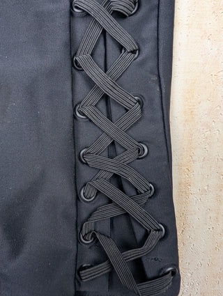 Black Leggings With Metal Badge And Black Lace/Braiding