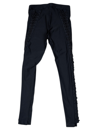 Black Leggings With Metal Badge And Black Lace/Braiding