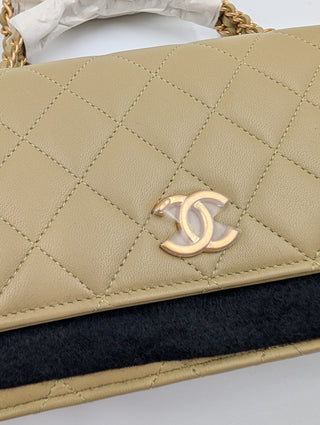 Green Chanel Logo Top Handle Wallet On Chain