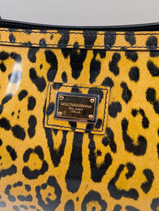 Yellow Leopard Print Leather Tote Bag