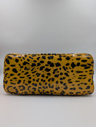 Yellow Leopard Print Leather Tote Bag