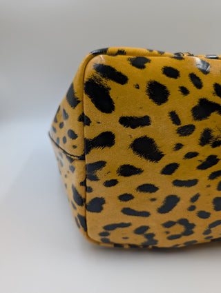 Yellow Leopard Print Leather Tote Bag