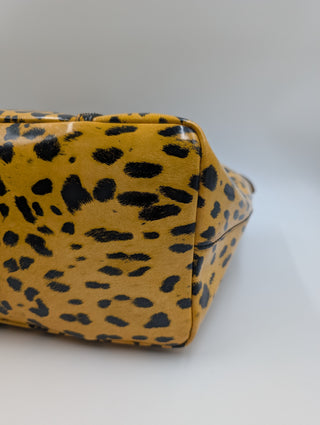Yellow Leopard Print Leather Tote Bag