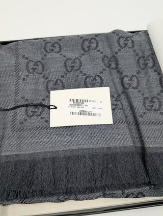 Grey Monogram Wool Scarf With Frayed Ends